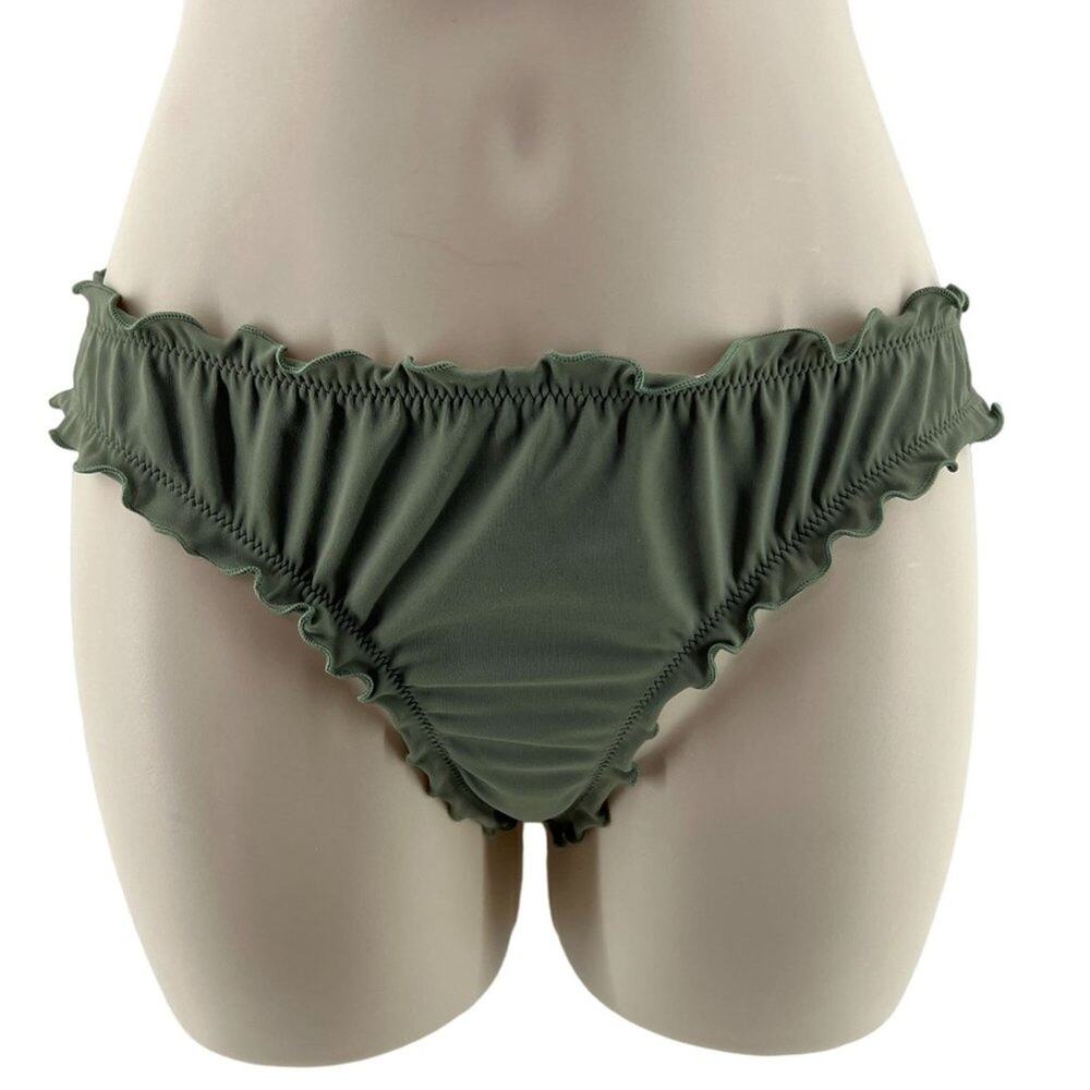 Victoria's Secret PINK Olive Green Ruched Ruffled Ruffle Mini Bikini Bottom S